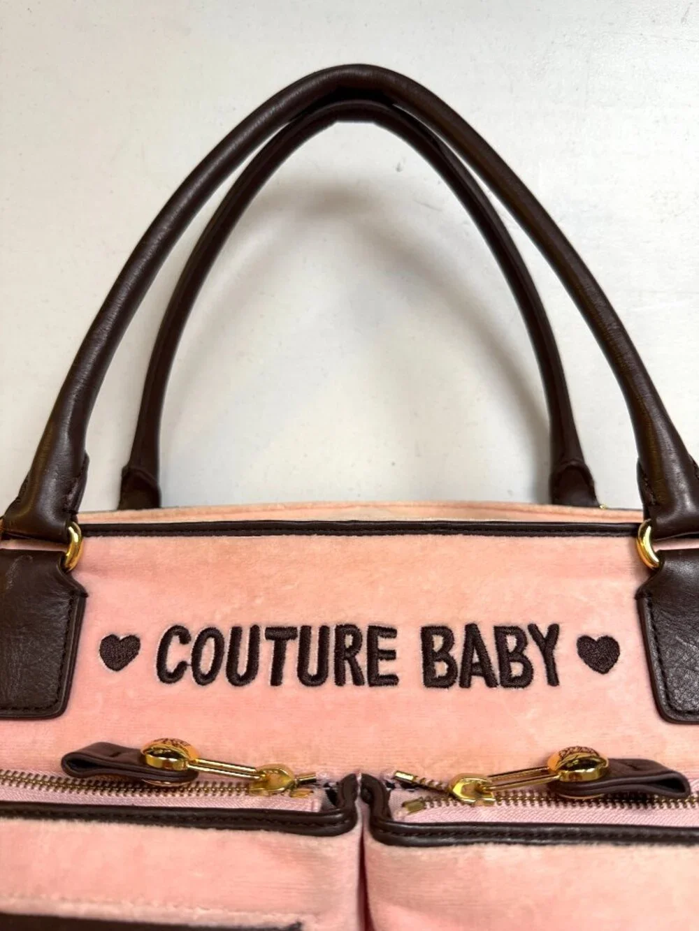 Juicy Couture Velour Embroided Pink Baby Diaper Bag - Picture 13 of 15